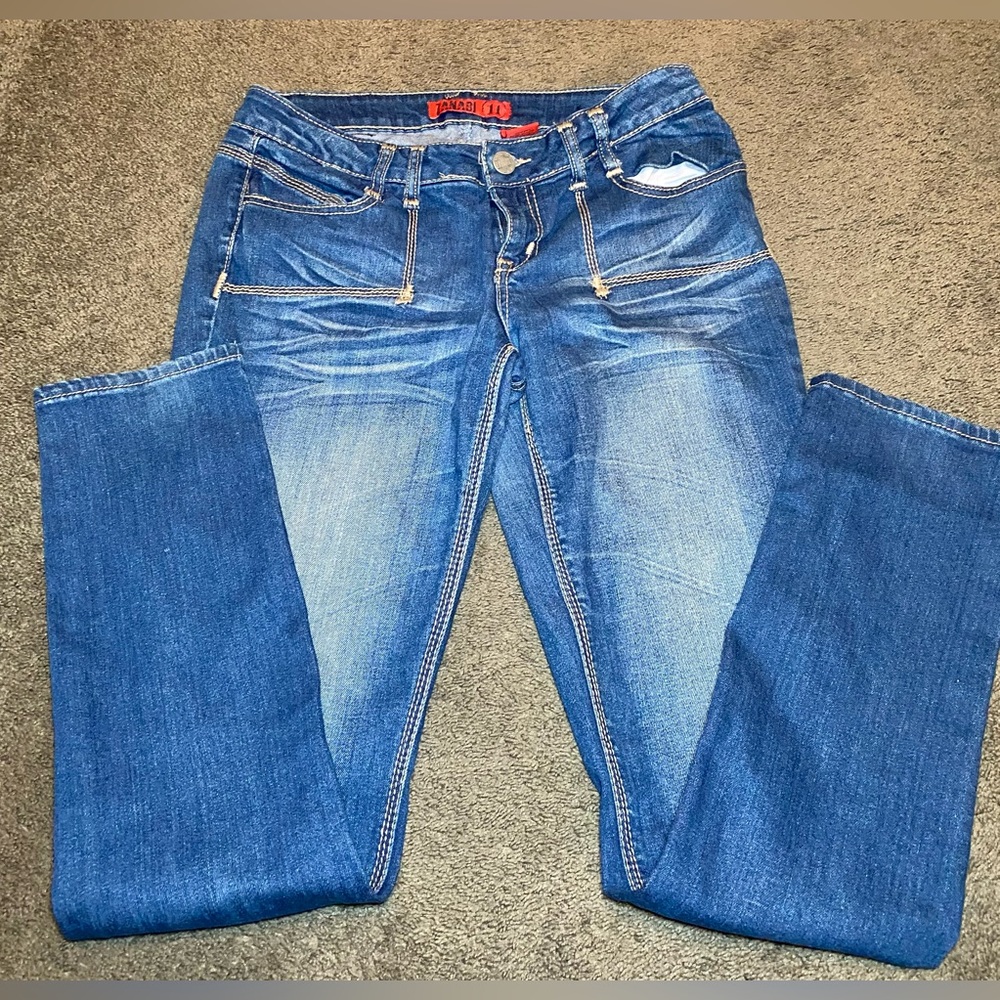 VTG Zana-Di Jeans Women's 11 Embroidered Back Pockets Y2K Boho Flare Blue Denim